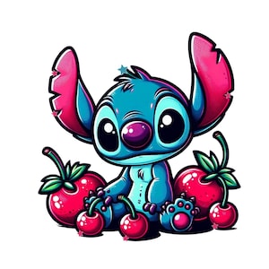 Stitch png clipart, stitch cherry design, cute stitch image, lilo and stitch characters, instant download