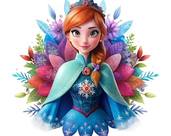 Princess anna png clipart, frozen princess anna, elsa anna, Princess anna flower design, instant download