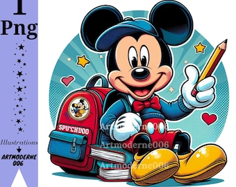 Mickey mouse student design, Mickey mouse png clipart, cute Mickey school, instant download