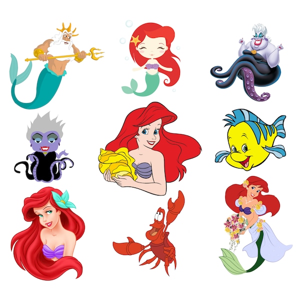 Little mermaid png bundle, Princess ariel png, ursula, sebastian, King triton, instant download