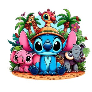 stitch png clipart, stitch safari design, lilo and stitchcharacter, best friends,  instant download