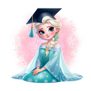 Diseño de graduación de la princesa Elsa, clipart de princesa Elsa, princesa congelada, graduación de la escuela Elsa, descarga instantánea