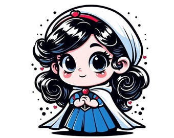 Snow white png clipart, cute snow white design, Princess snow white, Princess birthday, transparent background, instant download