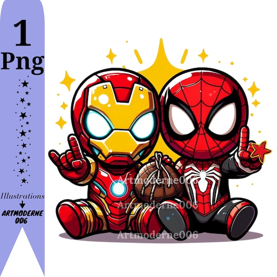 スパイダーマンとアイアンマンのPNGクリップアート、かわいい
