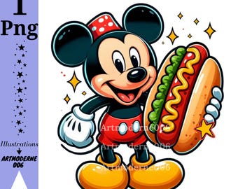 Mickey mouse eating hot dog,  Mickey mouse png clipart, cute mickey image, instant download
