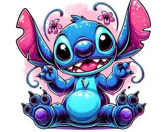 stitch png clipart, aquarel achtergrond, stitch png, lilo and stitch karakter, schattige steek, instant download