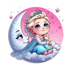 Principessa Elsa sulla luna, Principessa Elsa png clipart, carina Elsa, Frozen png, personaggi di Frozen, download immediato