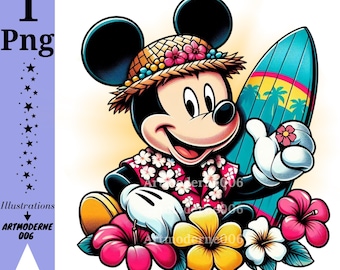Mickey mouse hawaiian, Mickey mouse summer vacation, Mickey mouse surf, instant download