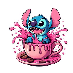 stitch coffee design, stitch png clipart, stitch splash, lilo and stitch character, instant download