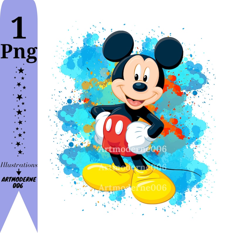 Sfondo acquerello di Topolino, clipart png di Topolino, schizzo di Topolino, download immediato immagine 1