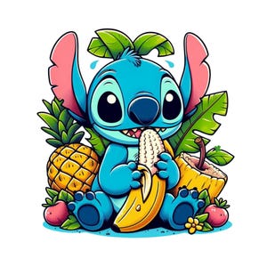 Stitch png clipart, stitch eating banana, cute stitch image, lilo and stitch characters, instant download