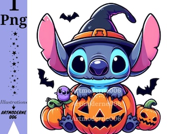 cute stitch png clipart, stitch halloween design, stitch pumpkin, instant download