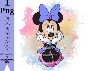 Fondo de acuarela de Minnie Mouse, clipart PNG de Minnie Mouse, cumpleaños de Minnie, descarga instantánea
