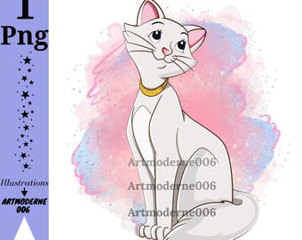 Aristocats duchess watercolor background,  duchess png clipart, cute cats, instant download