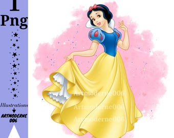 Snow white png clipart, cute snow white design, Princess birthday, watercolor background, instant download