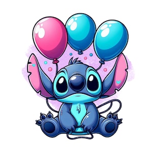 stitch png clipart, stitch balloons design, stitch birthday, lilo and stitch character, instant download