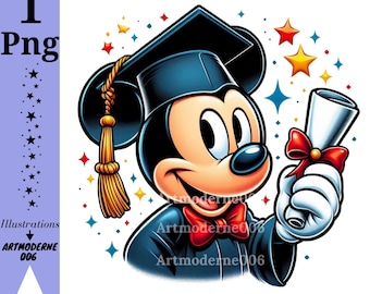 Mickey mouse graduation design, Mickey mouse png clipart, Mickey graduate, Mickey school, instant download