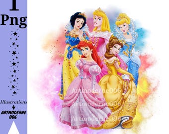 Princesses watercolour background,  Princess png clipart,  Princess design, instant download