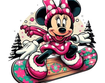 Minnie mouse snowboard, minnie mouse png clipart, Minnie mouse winter, instant download