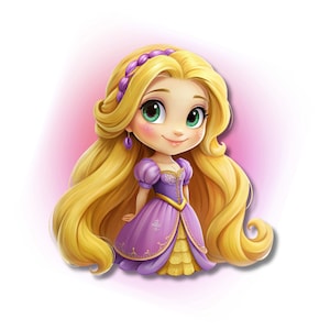Cute rapunzel png clipart, Princess rapunzel png design, Baby rapunzel, Pink background, instant download