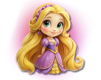 Cute rapunzel png clipart, Princess rapunzel png design, Baby rapunzel, Pink background, instant download