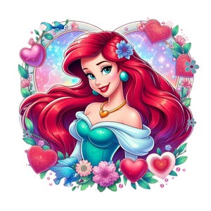 The little mermaid png clipart, Princess ariel flower design, Princess png, ariel png, instant download