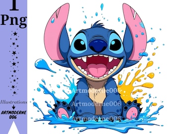 Stitch png clipart, stitch splash design, stitch colourfull, lilo and stitch character, instant download