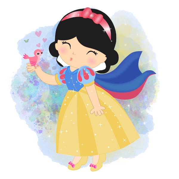 Snow white watercolour background, baby snow white png clipart, baby Princess, baby shower, instant download