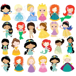 Baby Princess png bundle, all baby Princess png clipart set, Princess png, Princess birthday, Tiana, rapunzel, elsa, aurora, jasmine, ariel