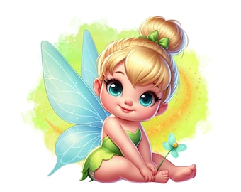 Baby Tinkerbell png clipart, Tinkerbell watercolor background, fairy tinker bell, fairy png, instant download
