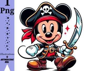 Mickey mouse pirate,  Mickey mouse png clipart, cute mickey mouse image, instant download