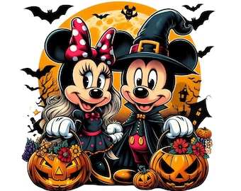 mickey mouse and minnie mouse png clipart, Mickey and minnie mouse halloween, halloween design, instant download