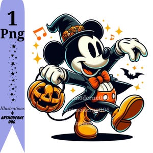 Musse Pigg png clipart, Musse Pigg halloween design, omedelbar nedladdning