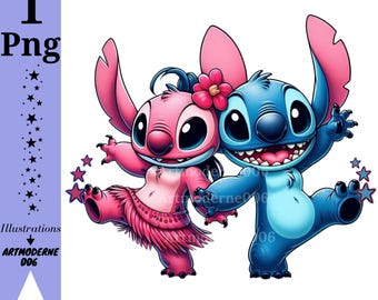 スティッチとエンジェルのPNGクリップアート、スティッチダンス、リロ＆スティッチのキャラクター、スティッチの音楽、ベストフレンズ、インスタントダウンロード