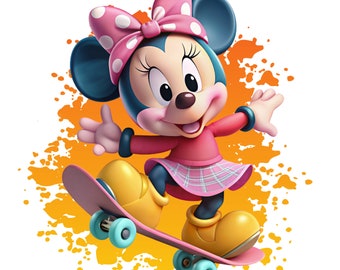 Minnie mouse png clipart, minnie mouse skateboard, minnie mouse watercolor background, instant download