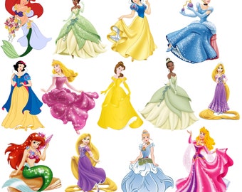 Princess png bundle, All Princess png clipart set, Princess package, Tiana, Aurora, Ariel, Snow white, Rapunzel, Cinderella, Belle