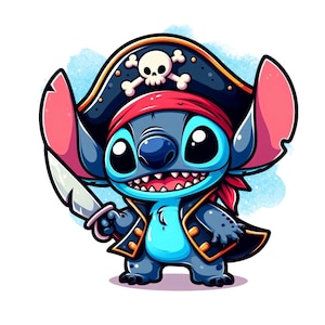 Stitch pirate design, stitch png clipart, lilo and stitch character, instant download