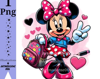 Minnie mouse student design, minnie mouse png clipart, minnie school, minnie love, instant download