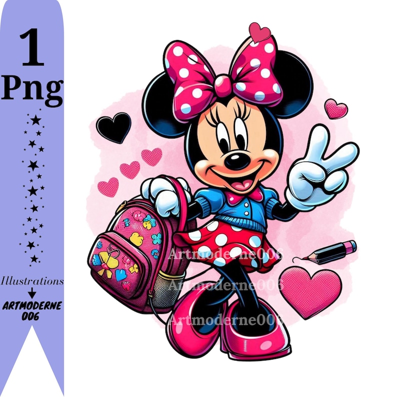 Minnie mouse student design, minnie mouse png clipart, minnie school, minnie love, instant download image 1