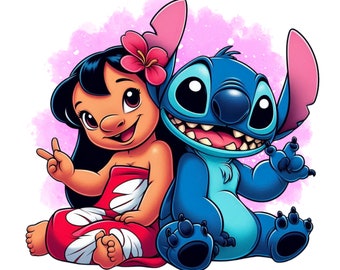 lilo and stitch png clipart, watercolor background, stitch png, lilo png, cute stitch, Best friends,  instant download