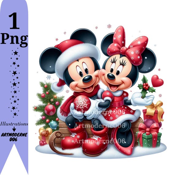 ミッキー＆ミニー クリスマス 押し絵 ミッキーとミニーマウスのクリスマスデザイン、ミッキーマウスのPNG