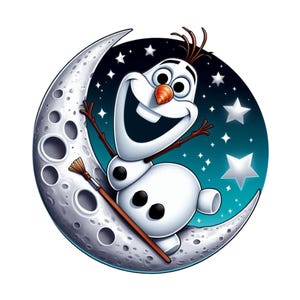 Olaf on the moon, frozen olaf png clipart, Frozen character, round design, instant download