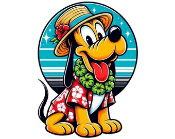 Pluton png clipart, Pluton hawajski, letnie wakacje Pluton, słodki pies Pluton, Myszka Miki Pluton, natychmiastowe pobieranie