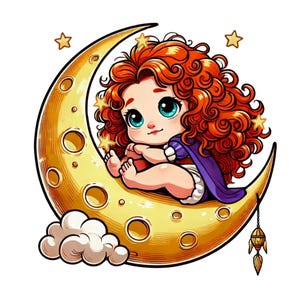 Princess merida on the moon, merida png clipart, merida brave png, cute merida, Princess baby shower, instant download