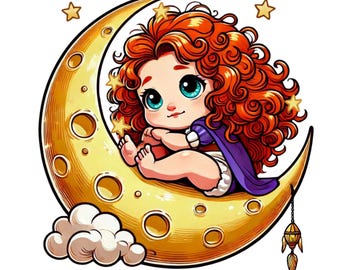 Princesse Merida sur la lune, clipart png Merida, Merida brave png, Merida mignonne, Shower de bébé princesse, téléchargement immédiat
