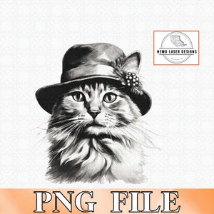 Adorable Long-Haired Cat Wearing a Hat with Flowers Digital File | Cat Digital File | Cat PNG