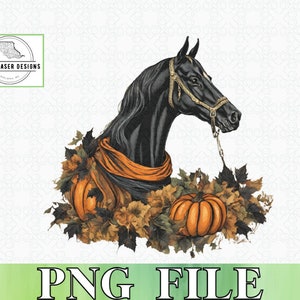 Halloween Themed Black Horse with Pumpkins Digital File | Horse Vector | Horse PNG | Halloween Digital File | Halloween PNG