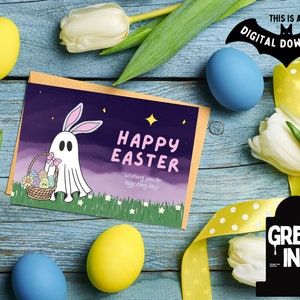 Floral Ghost Bunny Spooky Easter 5&quot;x7&quot; Greeting Card for Wiccan Witches | Printable Instant Digital Download