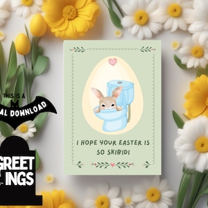Skibidi Toilet Easter Meme Bunny 5 x 7 pouces carte de voeux pour garçon Cringe Gen Alpha | Téléchargement numérique instantané imprimable