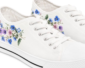 Wildflower Women's Low Top Sneakers, Floral Botanical Shoes, Nature Print Trainers, Gardener Gift, Floral Sneakers for Women